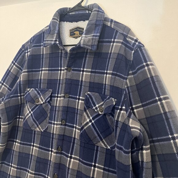 Freedom Foundry Men’s Shacket XL Blue/Gray Plaid Sherpa Lined Fleece Jacket - Picture 9 of 12